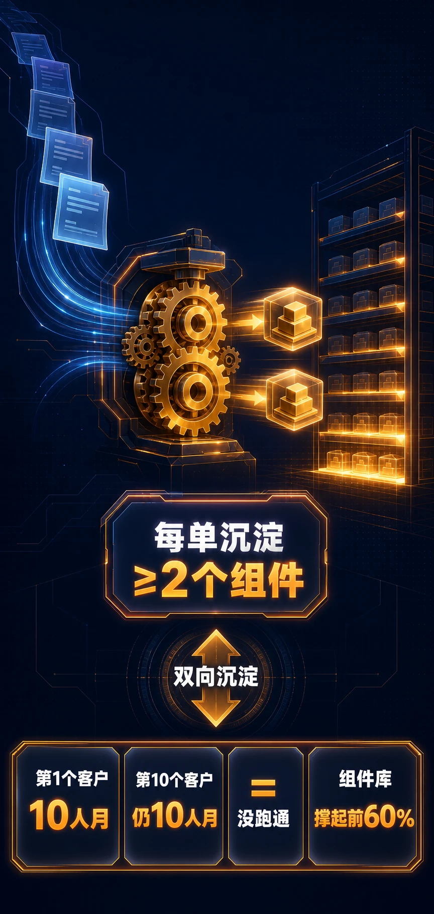 改造二:工单→齿轮→组件→货架,组件库撑起前 60%